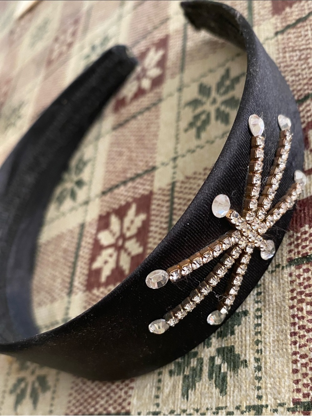 Urban Outfitters Black Satin Headband with Crystal Burst Accent